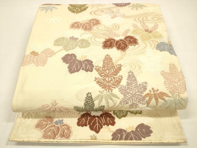 平和屋着物●六通柄袋帯 唐織 流水草花文 金糸 正絹 逸品 DAAZ4404cm