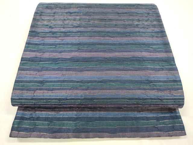 平和屋着物●六通柄袋帯 ふくれ織 横段文 金糸 正絹 逸品 DAAZ4409cm