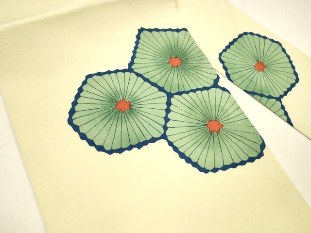 平和屋着物●九寸名古屋帯 型染 舞葉文 鬼しぼ縮緬 正絹 逸品 DAAZ4414cm