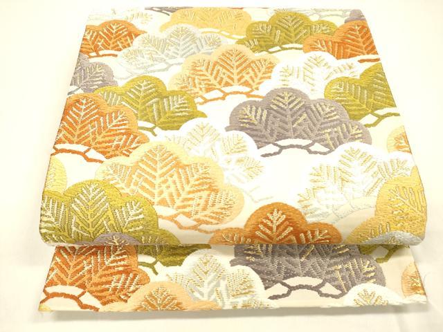 平和屋着物●六通柄袋帯 吉祥唐織 能衣彩松文様 金糸 正絹 逸品 DAAZ4418cm