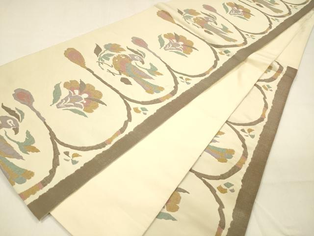 平和屋着物●六通柄袋帯 ふくれ織 花鳥文 正絹 逸品 DAAZ4436cm