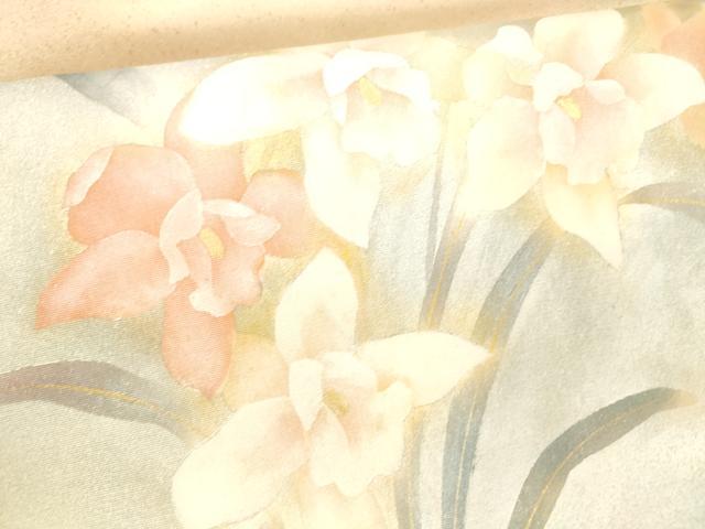 平和屋着物●九寸名古屋帯 作家物 草花文 金銀彩 正絹 逸品 DAAZ4443cm