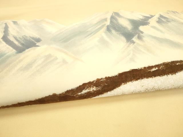 平和屋着物●塩瀬 九寸名古屋帯 手描き 風景文 正絹 逸品 DAAZ4464cm