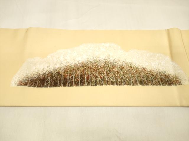 平和屋着物●塩瀬 九寸名古屋帯 手描き 風景文 正絹 逸品 DAAZ4464cm