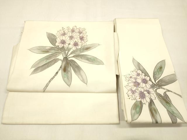 平和屋着物●塩瀬 つけ帯 手描き 枝花文 金彩 正絹 逸品 DAAZ4499cm
