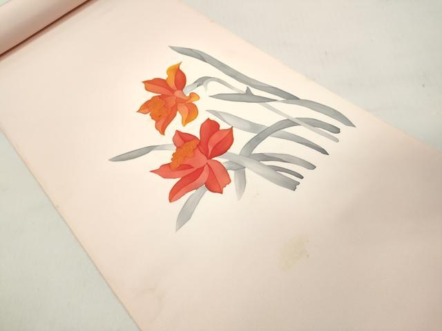 平和屋着物▼塩瀬 名古屋帯 帯反物 刺繍 草花文 暈し染め 逸品 未使用 DAAZ4733we