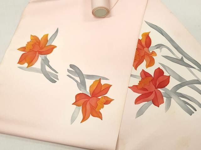平和屋着物▼塩瀬 名古屋帯 帯反物 刺繍 草花文 暈し染め 逸品 未使用 DAAZ4733we