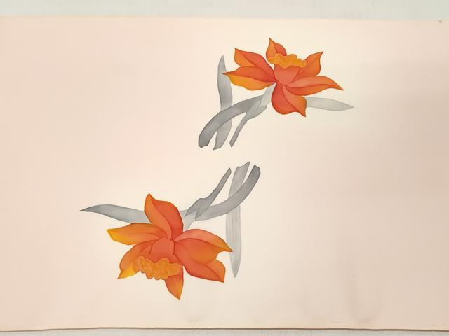 平和屋着物▼塩瀬 名古屋帯 帯反物 刺繍 草花文 暈し染め 逸品 未使用 DAAZ4733we
