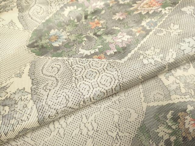 平和屋着物●本場大島紬 白大島 総絣 7マルキ 切嵌更紗花文 正絹 逸品 DAAZ5048du