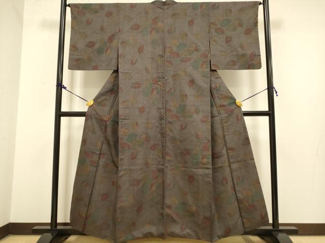 平和屋着物●上質な小紋 紬地 舞葉文 正絹 逸品 DAAZ5049du