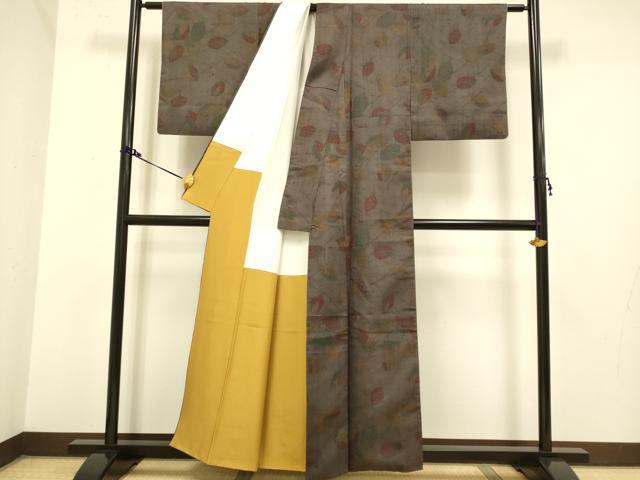 平和屋着物●上質な小紋 紬地 舞葉文 正絹 逸品 DAAZ5049du