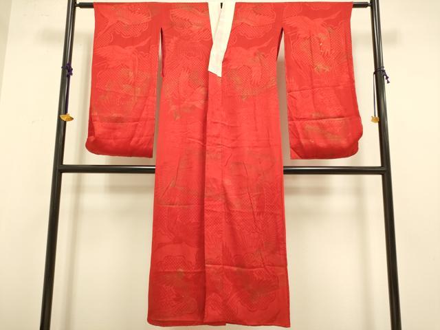 平和屋着物●アンティーク 大正ロマン 長襦袢 袷 飛鶴地紋 金彩 正絹 逸品 DAAZ5111du