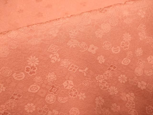 平和屋着物●上質な色無地 吉祥花地紋 赤丹色 正絹 逸品 未使用 DAAZ5117du