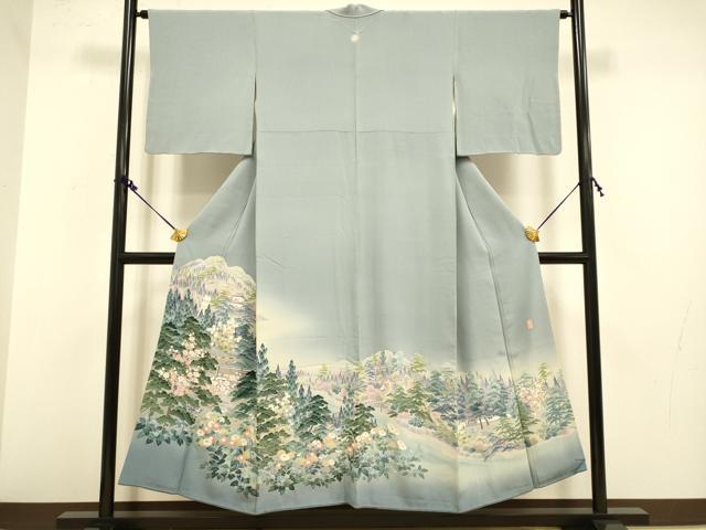 平和屋着物●十日町友禅作家 岡村蒼風 色留袖 風景花文 暈し染め やまと謹製 正絹 逸品 DAAZ5122du