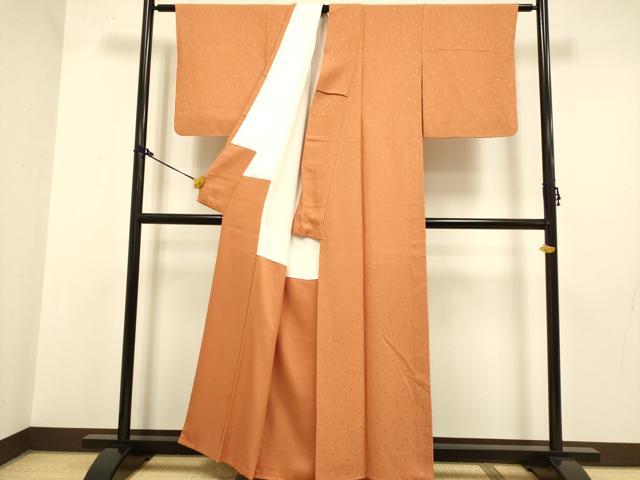 平和屋着物●上質な色無地 箔散らし地紋 柿茶色 正絹 逸品 DAAZ5127du