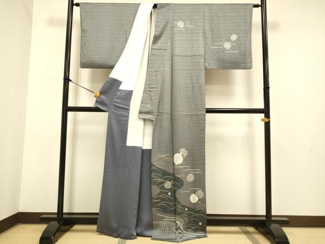 平和屋着物●訪問着 絞り 刺繍 露芝千鳥文 金彩 正絹 逸品 DAAZ5260du