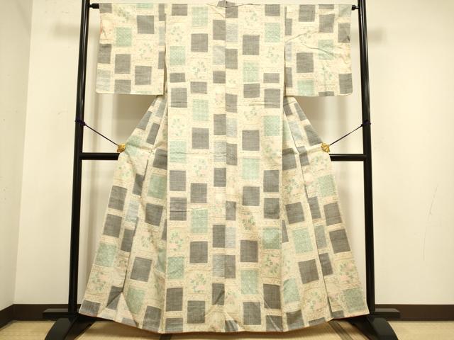 平和屋着物●小千谷紬 色紙花文 正絹 逸品 未使用 DAAZ5263du
