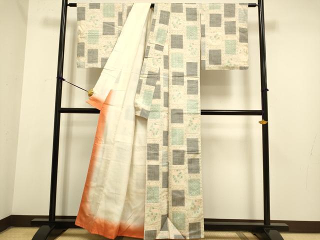 平和屋着物●小千谷紬 色紙花文 正絹 逸品 未使用 DAAZ5263du