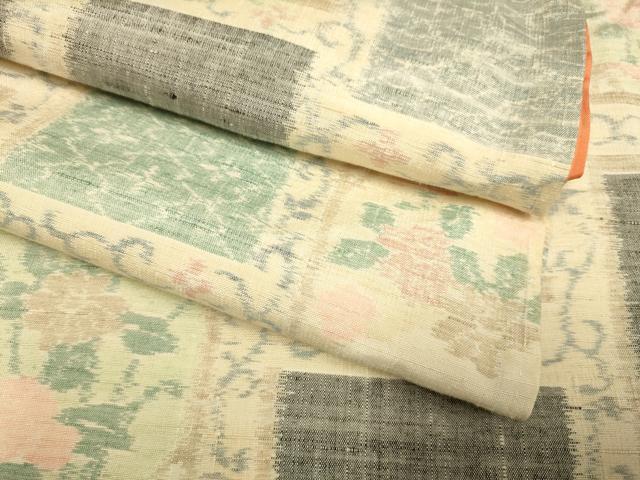 平和屋着物●小千谷紬 色紙花文 正絹 逸品 未使用 DAAZ5263du