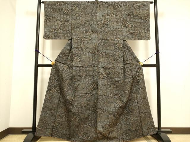 平和屋着物●上質な紬 吉祥花文 正絹 逸品 未使用 DAAZ5264du