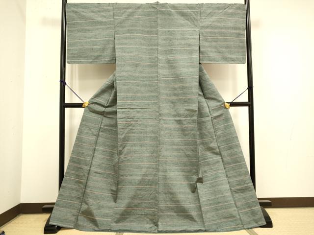 平和屋着物●上質な紬 横段文 正絹 逸品 未使用 DAAZ5272du
