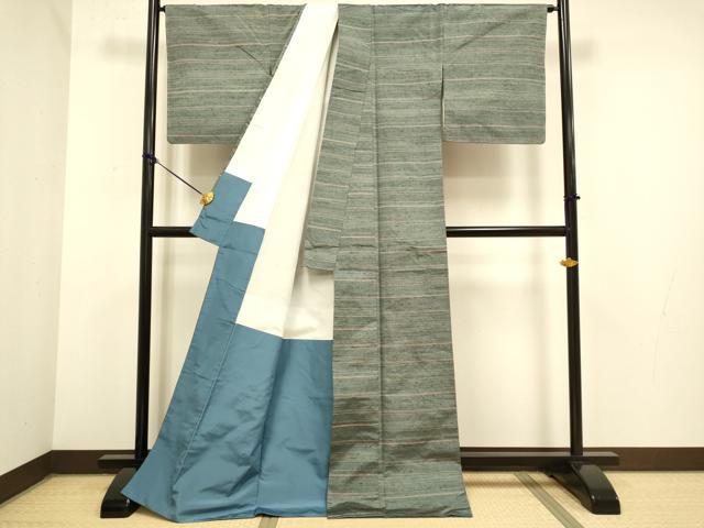 平和屋着物●上質な紬 横段文 正絹 逸品 未使用 DAAZ5272du