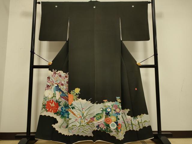 平和屋着物●豪華黒留袖　鳳凰草花文　金彩　正絹　逸品　DAAY5806ud 平和屋着物○豪華黒留袖 鳳凰草花文 金彩 正絹 逸品 DAAY5806ud 平和屋