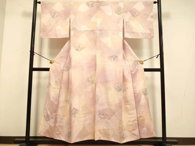 平和屋着物▼上質な小紋 地紋起こし 切嵌花文 暈し染め 正絹 逸品 DAAZ5393du