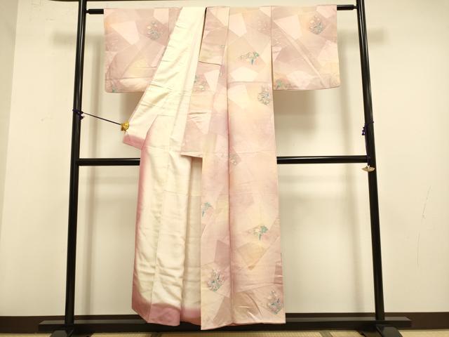 平和屋着物▼上質な小紋 地紋起こし 切嵌花文 暈し染め 正絹 逸品 DAAZ5393du