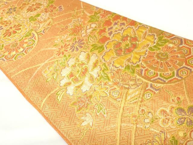 平和屋着物◎佐賀錦 六通柄袋帯 花車 牡丹 菊 金糸 正絹 逸品 DAAZ5528ea