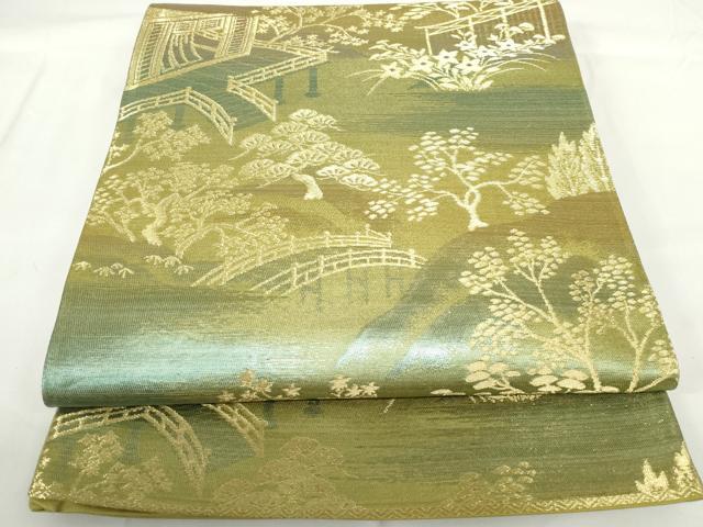 平和屋着物◎六通柄袋帯 風景花松文 金糸 正絹 逸品 DAAZ5550ea