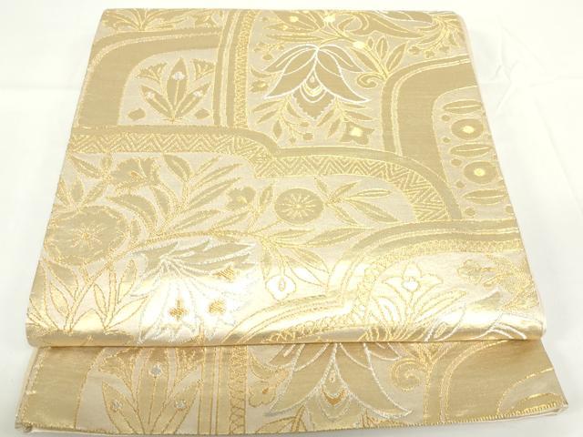 平和屋着物◎六通柄袋帯 洋花文 金銀糸 正絹 逸品 DAAZ5556ea
