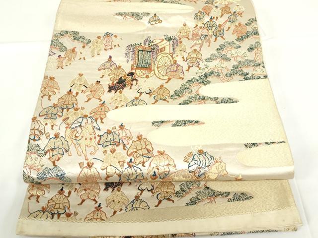 平和屋着物◎六通柄袋帯 大名行列 金糸 正絹 逸品 DAAZ5557ea
