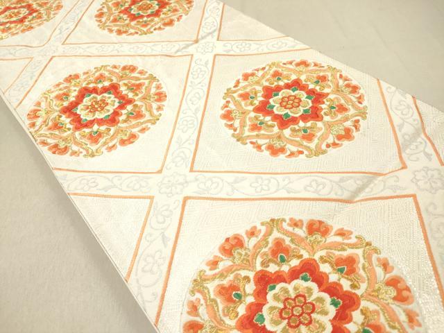 平和屋着物◎六通柄袋帯 唐織 天井正倉院花文 金銀糸 正絹 逸品 DAAZ5658ea