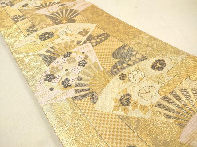 平和屋着物◎佐賀錦 六通柄袋帯 扇面花文 金糸 正絹 逸品 DAAZ5659ea