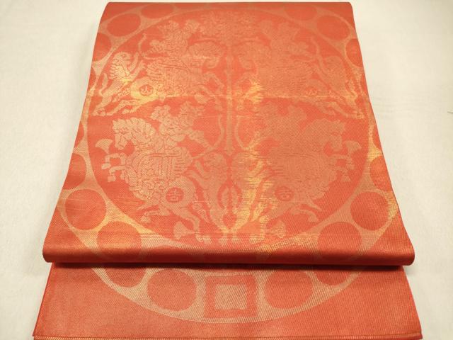 平和屋着物◎六通柄 本袋帯 狩猟丸文 金糸 正絹 逸品 DAAZ5660ea