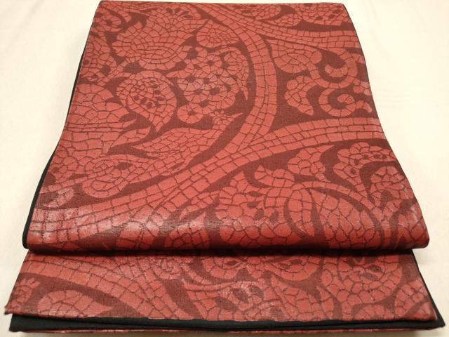 平和屋着物◎六通柄袋帯 さらさ 花鳥丸文 正絹 逸品 DAAZ5687ea