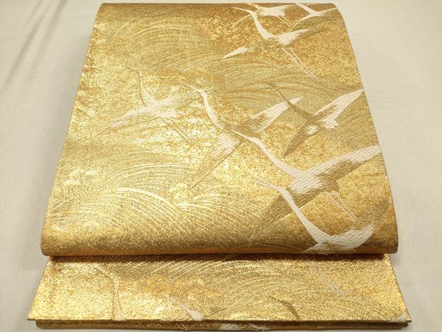 平和屋着物◎六通柄袋帯 立波飛鶴文 金糸 正絹 逸品 DAAZ5690ea