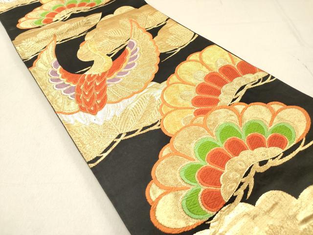 平和屋着物◎六通柄袋帯 唐織 飛鶴松文 黒地 金銀糸 正絹 逸品 DAAZ5700ea