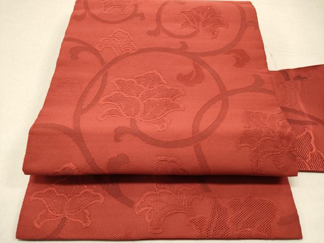 爪掻き本綴れ　八寸名古屋帯　更紗花文　柴染色　正絹　207 平和屋着物◎爪掻き本綴れ 八寸名古屋帯 更紗花唐草文