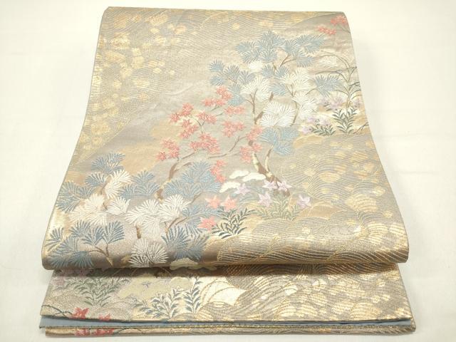 平和屋着物◎六通柄袋帯 雲取り秋草文 金糸 正絹 逸品 DAAZ5743ea