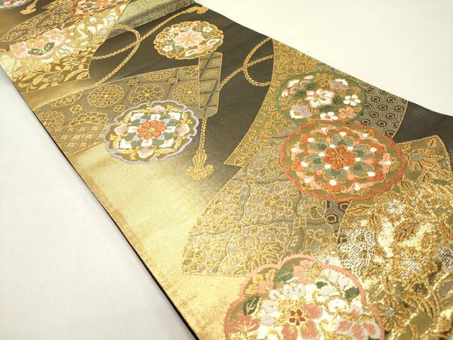 平和屋着物◎六通柄袋帯 唐織 絵巻雪輪花文 金銀糸 正絹 逸品 DAAZ5744ea