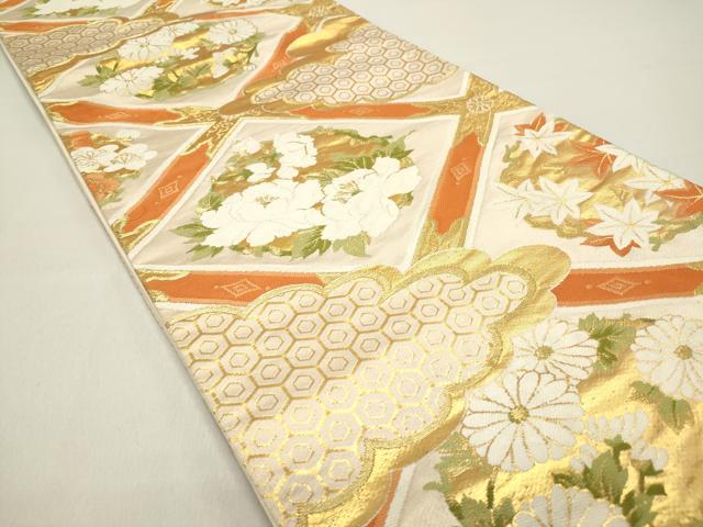 平和屋着物◎六通柄袋帯 唐織 雲取り格天井花丸文 金糸 正絹 逸品 DAAZ5760ea