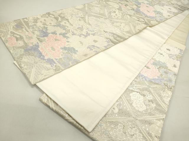 平和屋着物◎六通柄袋帯 唐織 蒔絵聚楽華文 金糸 プラチナ箔 正絹 逸品 DAAZ5761ea
