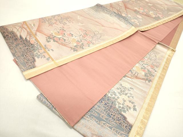 平和屋着物◎六通柄袋帯 ふたみ 屏風絵 群れ鶴秋草文 金糸 正絹 逸品 DAAZ5765ea