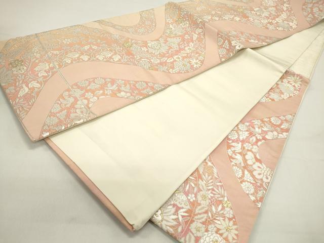 平和屋着物◎六通柄袋帯 サリー帯 流水更紗花鳥文 金糸 正絹 逸品 DAAZ5767ea