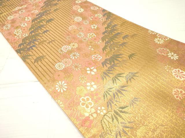 平和屋着物◎六通柄袋帯 笹竹梅花文 金糸 正絹 逸品 DAAZ5866ea
