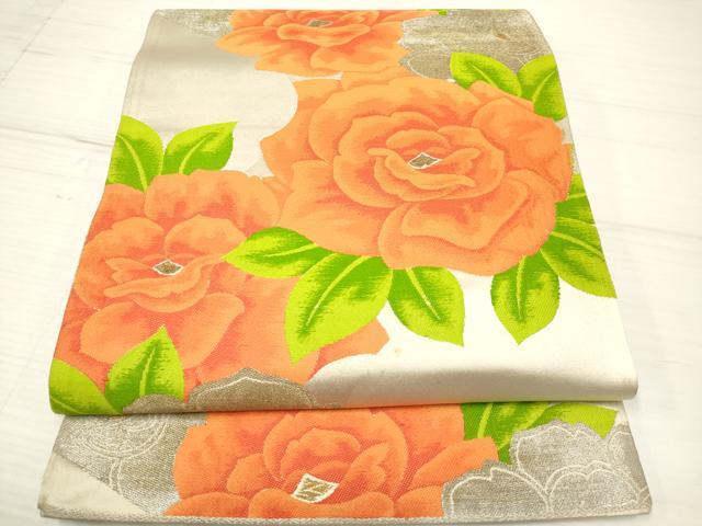 平和屋着物◎六通柄袋帯 薔薇 バラ 金銀糸 正絹 逸品 DAAZ5945ea
