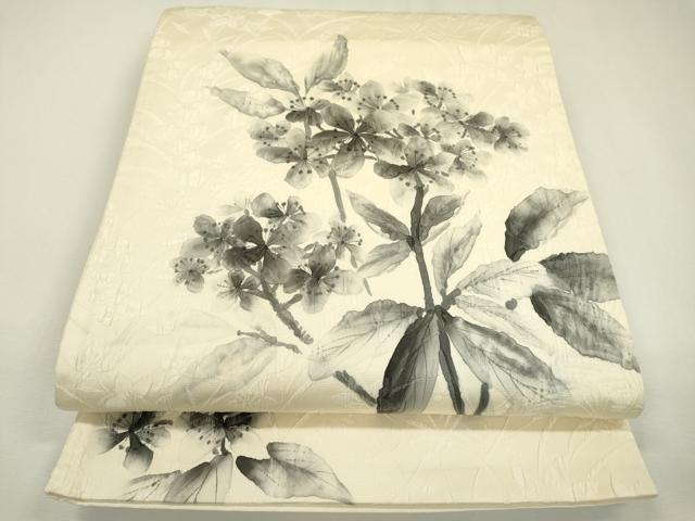 平和屋着物▼六通柄袋帯 ふくれ織 手描き 草花 正絹 逸品 DAAZ6099fe