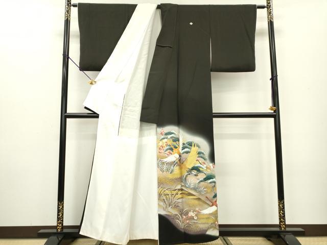 平和屋着物■豪華黒留袖 駒刺繍 飛鶴枝花松文 暈し染め 金彩 正絹 逸品 DAAZ6230fe